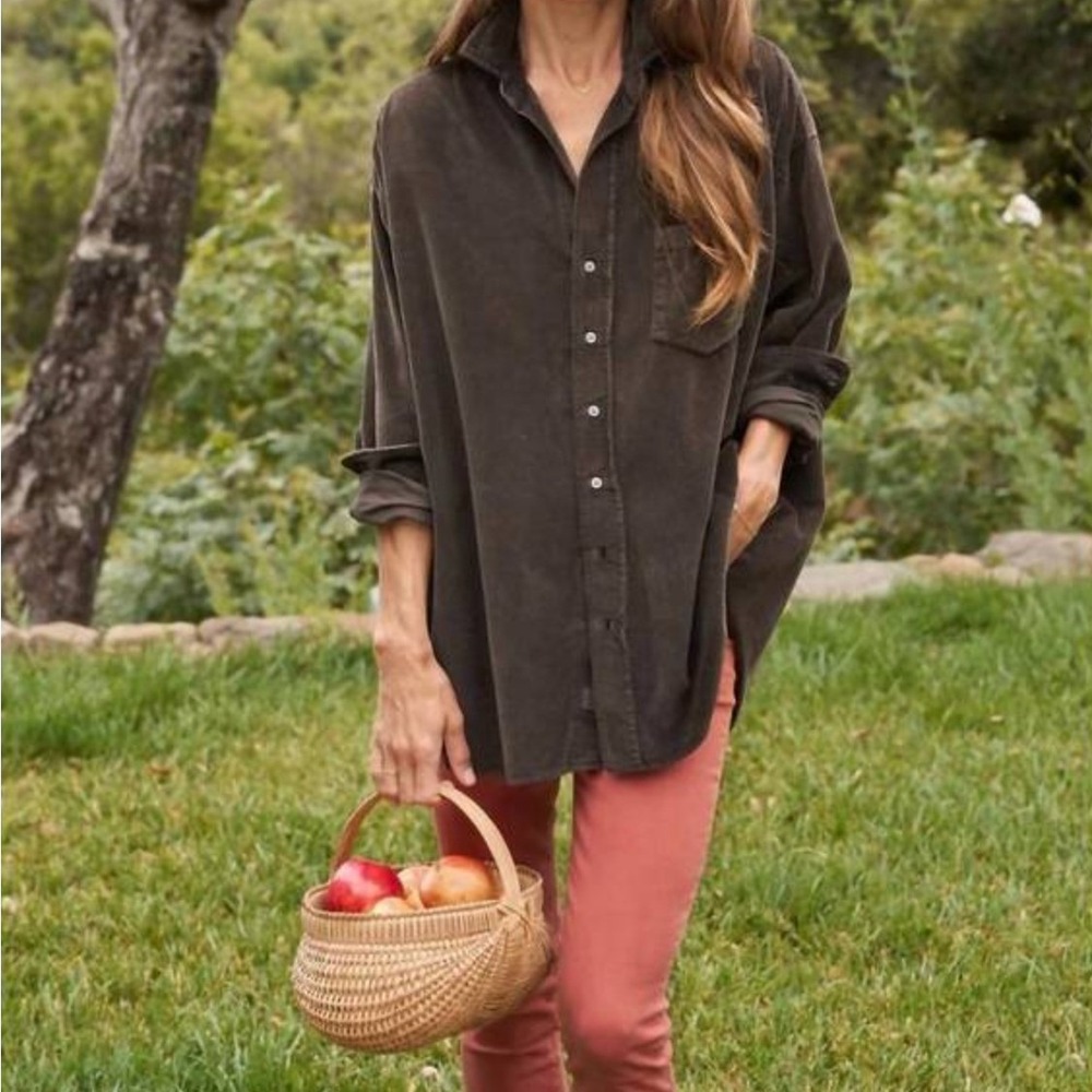 Frank & Eileen Corduroy Button Down Long Sleeve Shirt Oversized Brown Size Med